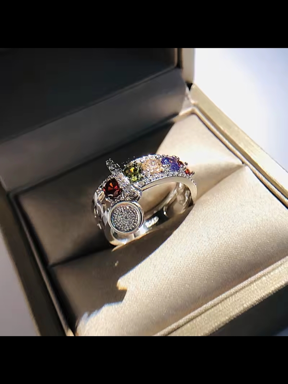 Multi-Gemstone Silver Ring with Pavé Accent - Picture 6 of 7